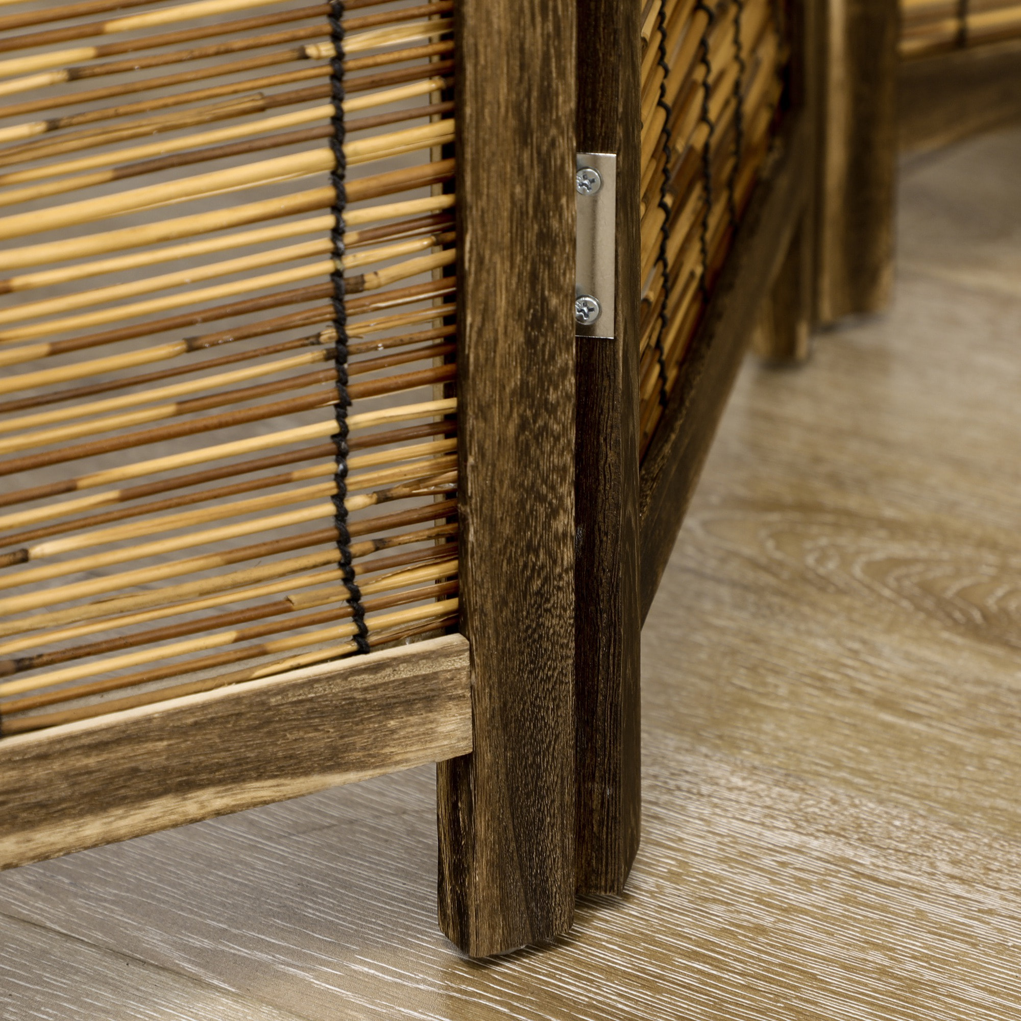 Paravent intérieur 4 panneaux pliables séparateur de pièce bois de paulownia roseau