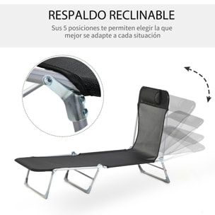 Tumbona Plegable y Reclinable con Reposacabezas y Respaldo Ajustable Negro