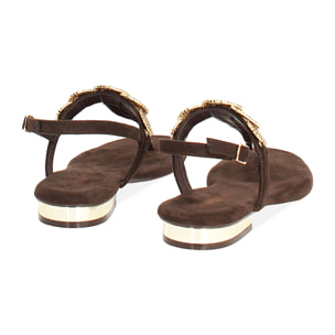 Sandalias planas marrón oscuro con pedrería