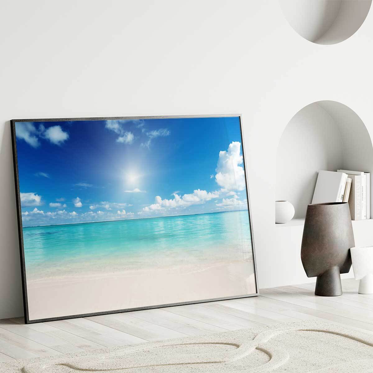 Affiche encadrée plage tropicale et horizon azur Affiche + cadre en métal - Noir