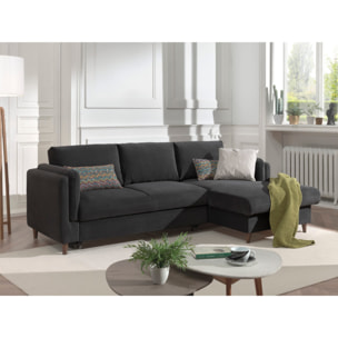 Brooke - canapé d'angle droit - convertible avec coffre - 4 places - en velours - Gris foncé