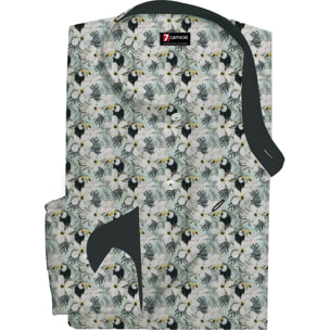 Camicia Uomo Coreano Slim Cotone Stampato Verde Acqua e Nero
