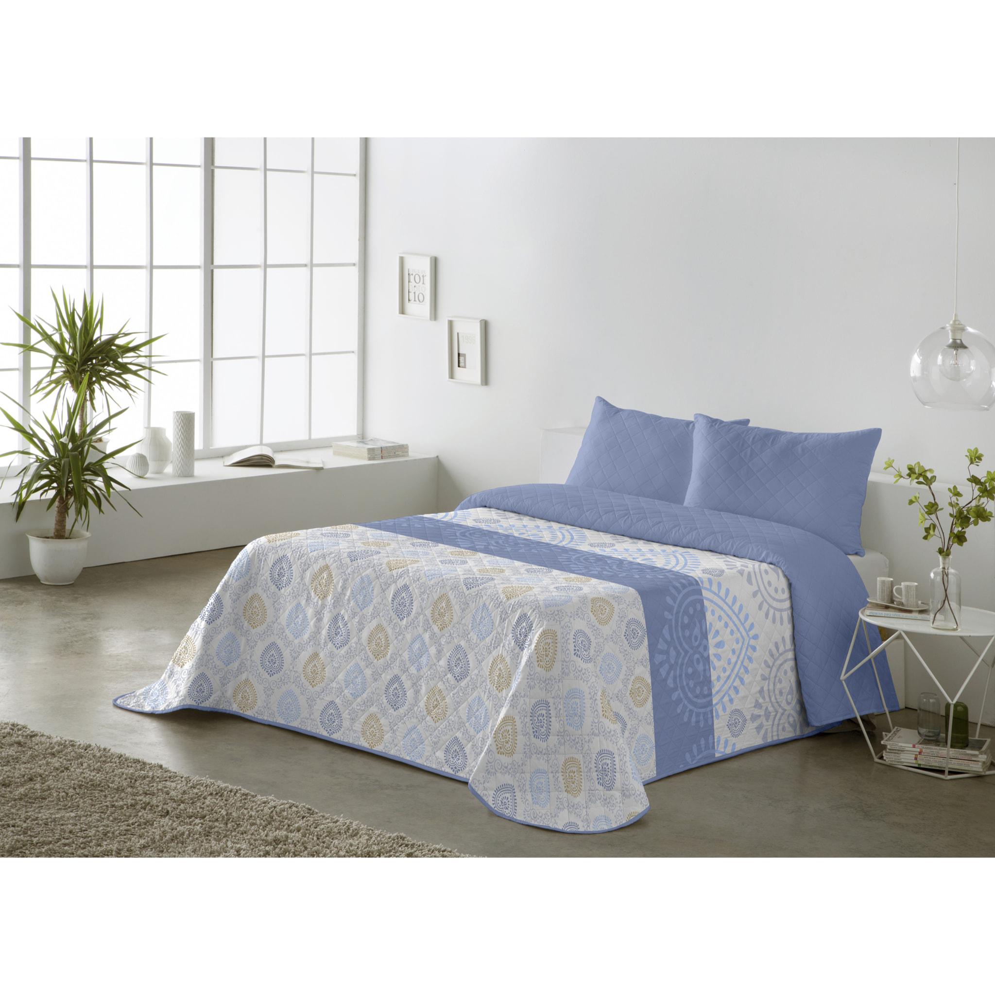 Colcha estampada reversible Evania Azul