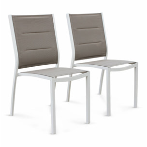 Table de jardin extensible aluminium + 8 assises - Chicago Blanc / Taupe - Table extensible 175/245cm avec rallonge et 8 assises en textilène