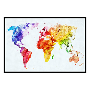 Affiche encadrée carte du monde aquarelle Affiche + cadre en métal - Noir