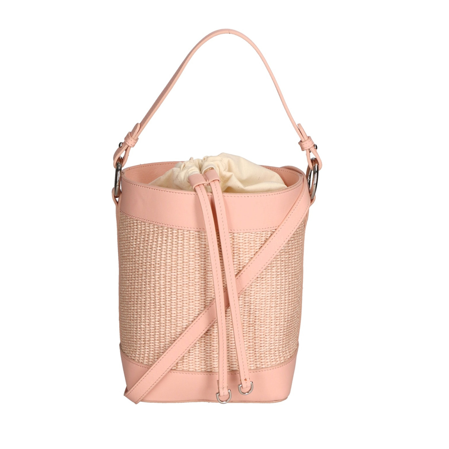 Borsa a secchiello da donna - Modello Lisbeth - Misto pelle e tessuto - 18.0 x 24.0 x 15.0 cm