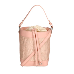 Borsa a secchiello da donna - Modello Lisbeth - Misto pelle e tessuto - 18.0 x 24.0 x 15.0 cm