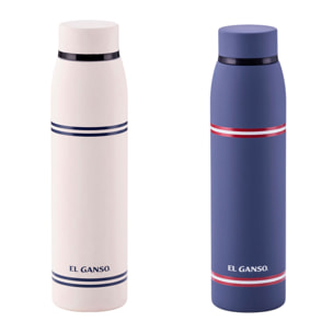 Set de 2 botellas de agua de 750ml en acero inoxidable color blanco + azul el ganso