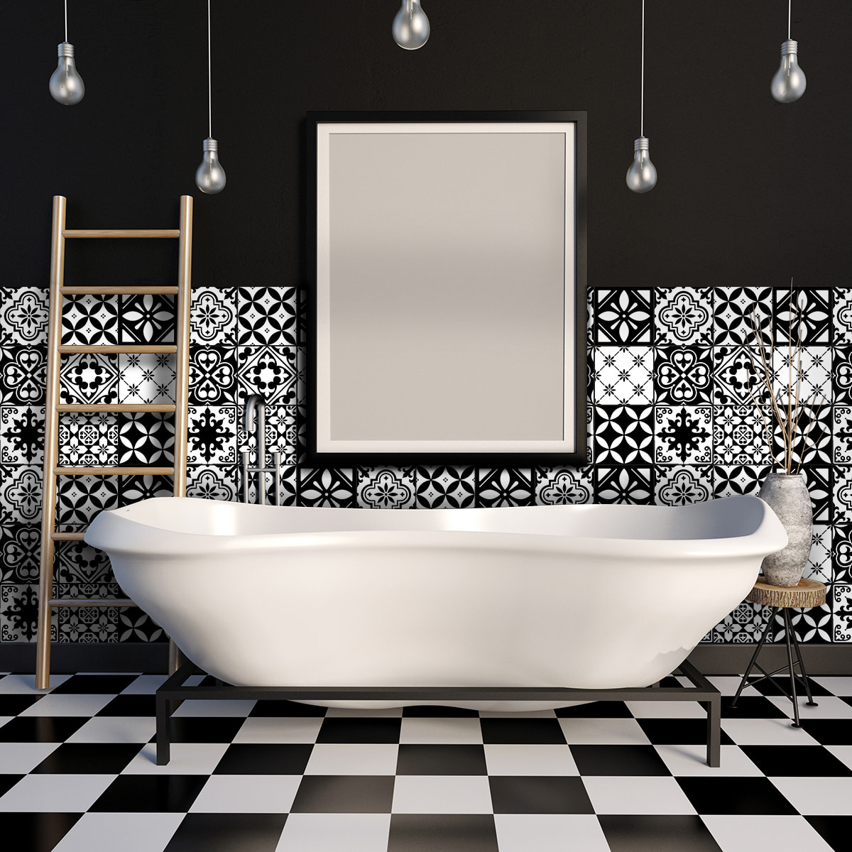 Stickers muraux - Sticker Mural Carrelage adhésif Cuisine Salle de Bain - 60 STICKERS CARREAUX DE CIMENT AZULEJOS ALEJO