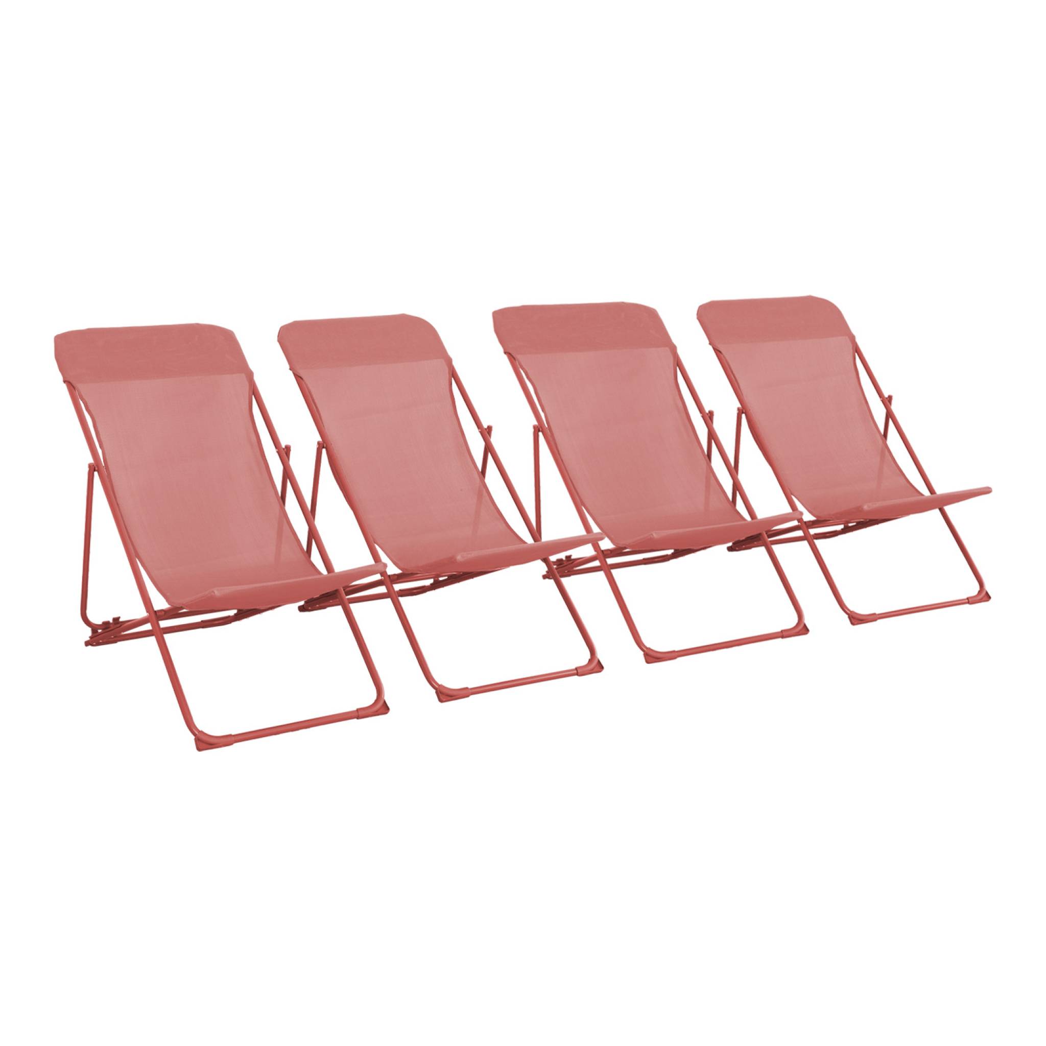 Lot de 4 chaises pliantes LIVORNO en acier / textilene. terracotta. 83 x 88 x 95 cm