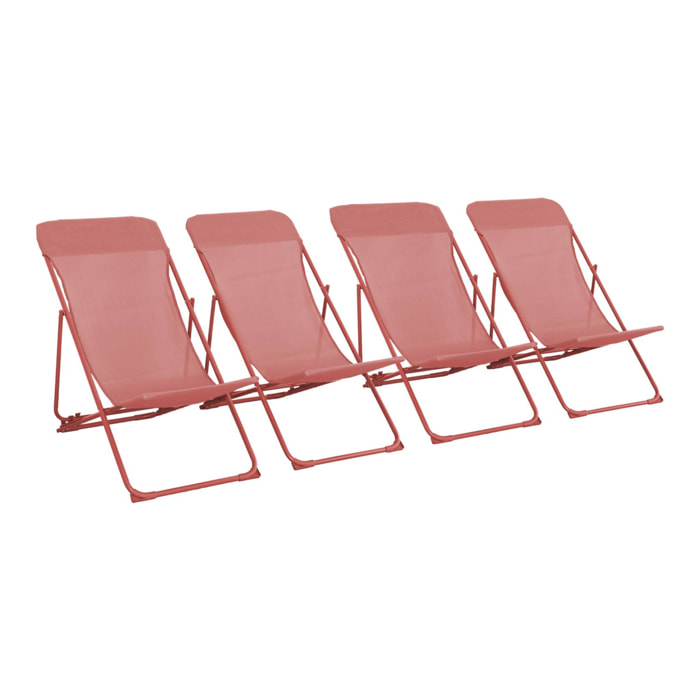 Lot de 4 chaises pliantes LIVORNO en acier / textilene. terracotta. 83 x 88 x 95 cm