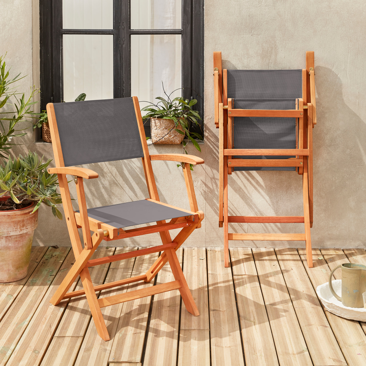 Chaise de jardin pliante bois d'eucalyptus (lot de 2) ALMERIA