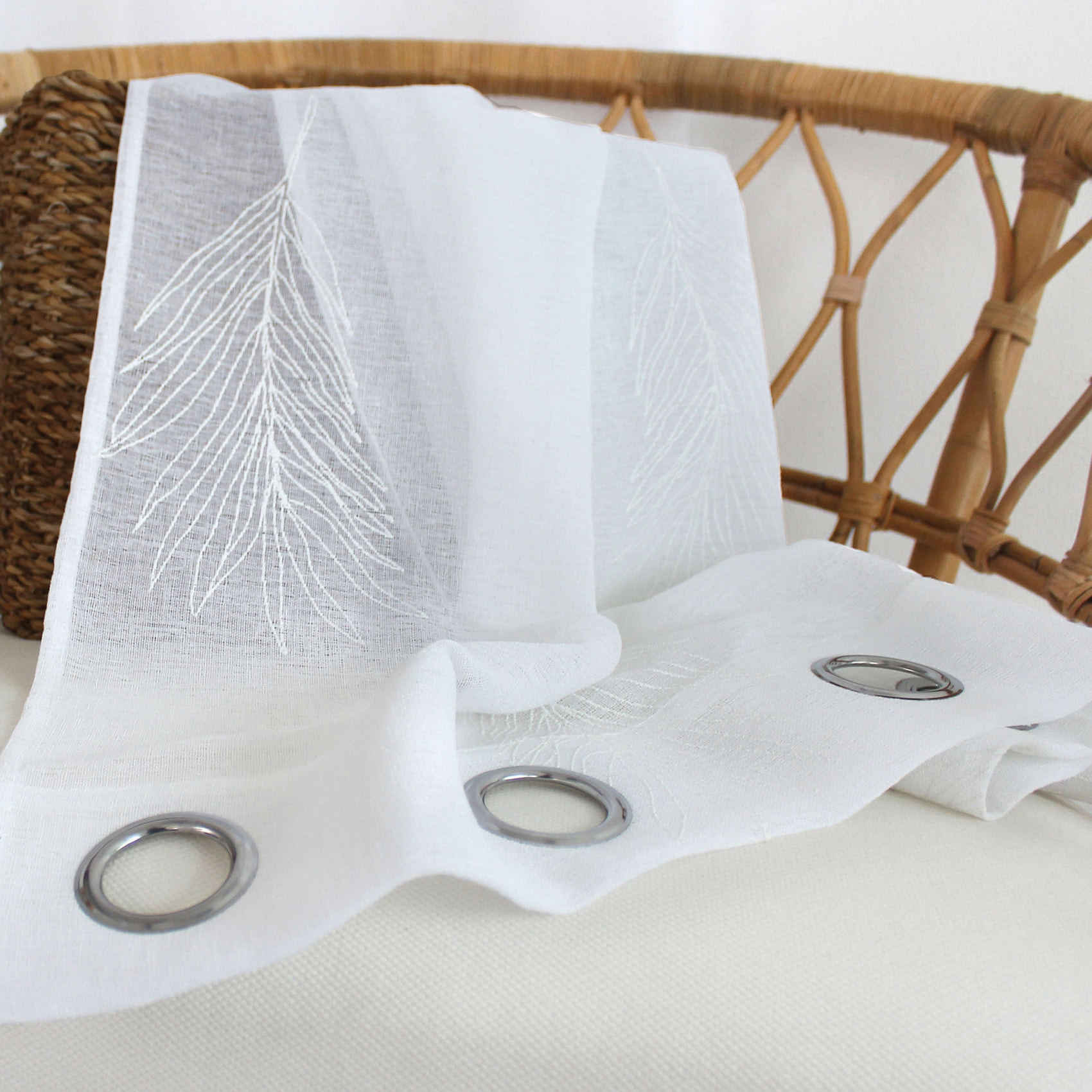Voilage à oeillets feuille de palmier - Blanc