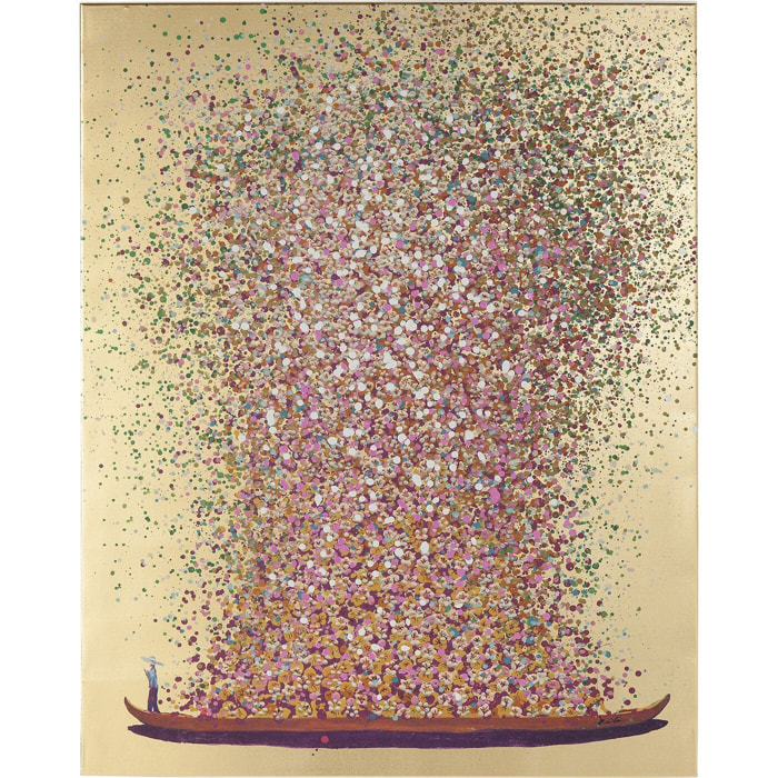 Tableau Touched fleurs pirogue doré et rose Kare Design