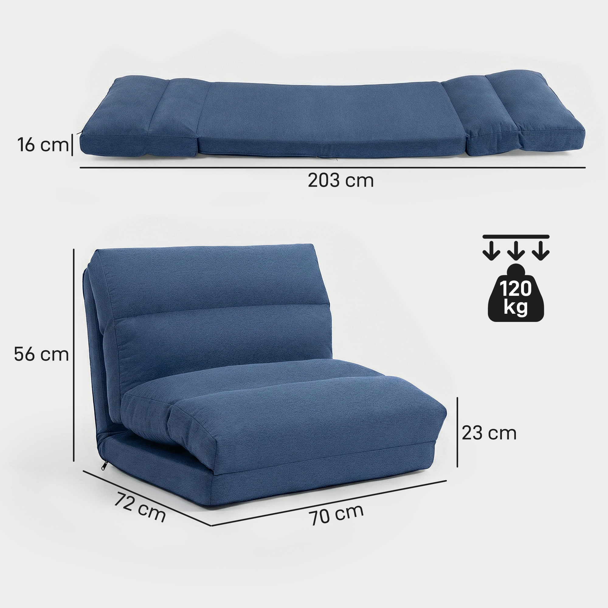 Fauteuil convertible fauteuil paresseux grand confort inclinaison dossier multipositions 90°-180° tissu bleu