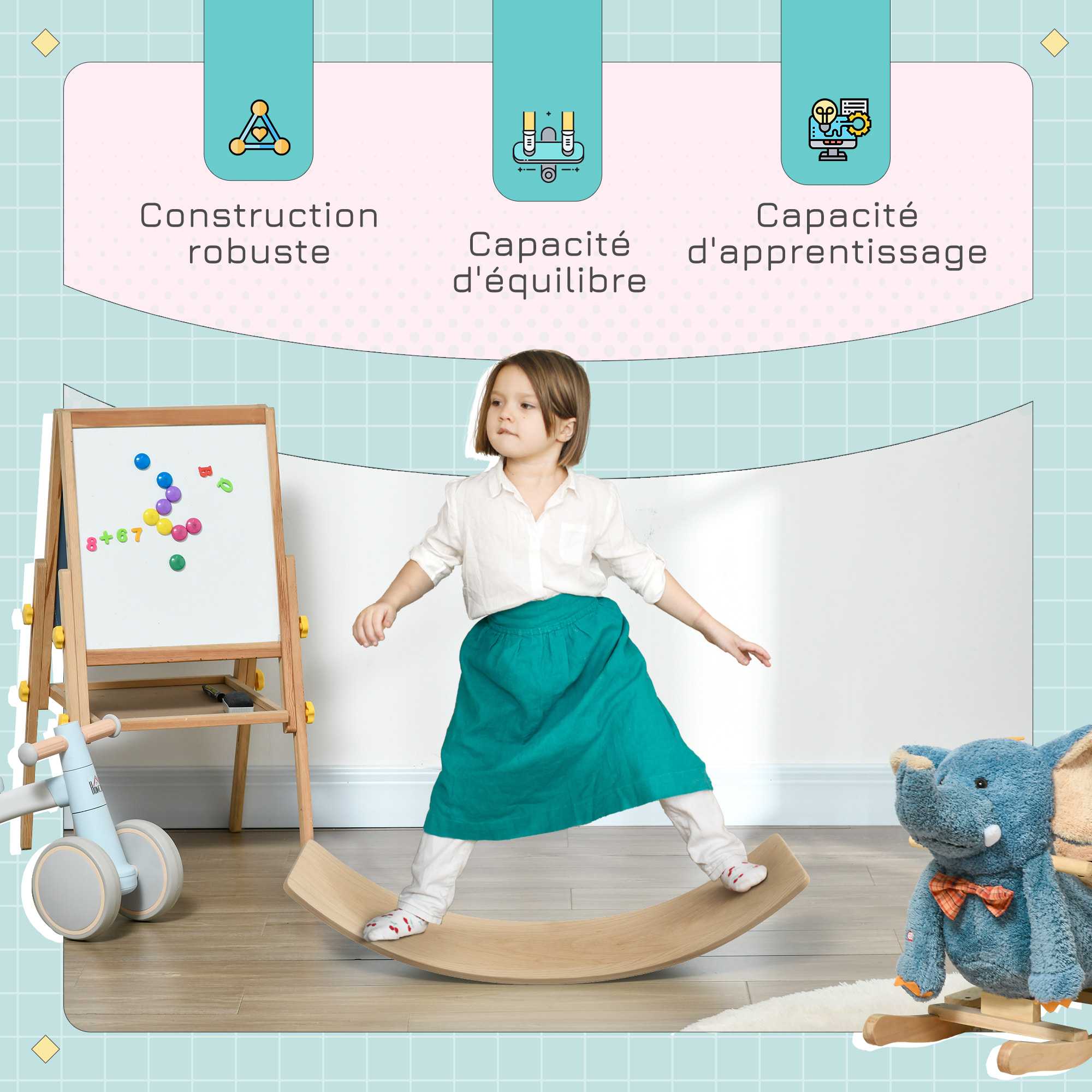 Planche d'équilibre et motricité enfant - planche d'équilibre en panneaux bois pin