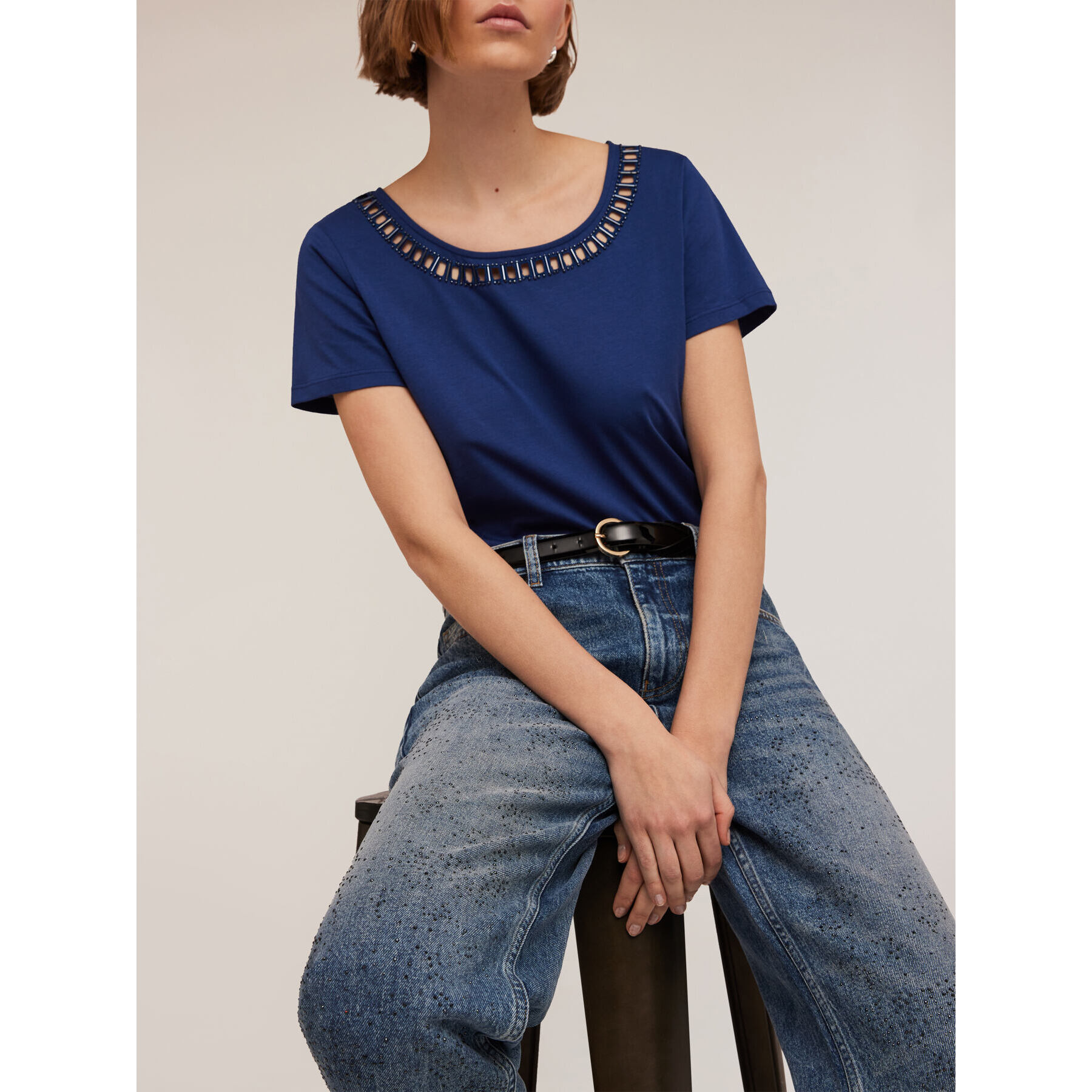 Motivi - Vaqueros wide leg con pedrería - Azul