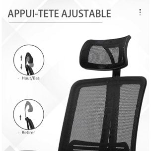 Fauteuil de bureau manager grand confort chaise de bureau réglable tissu maille polyester noir