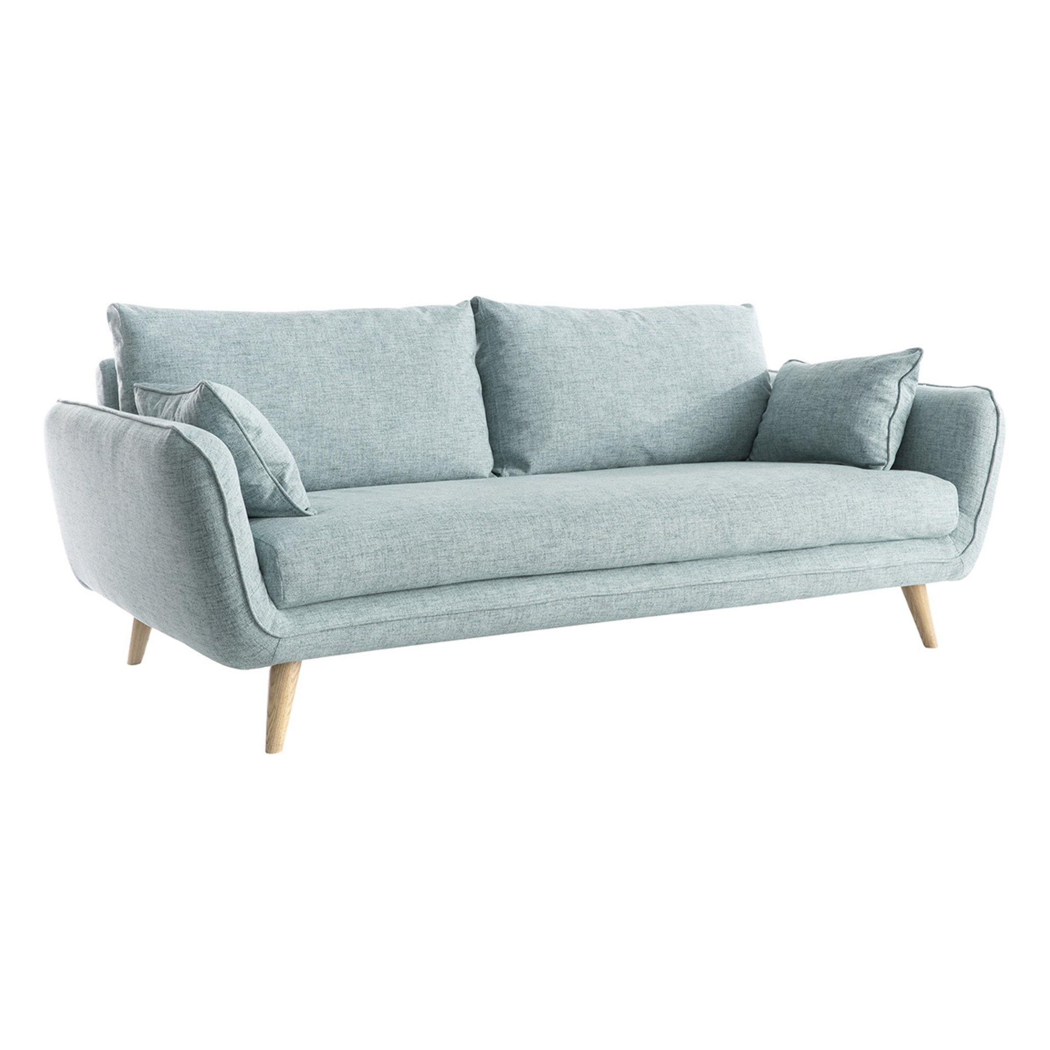 Canapé scandinave 3 places en tissu bleu glacier et bois clair CREEP