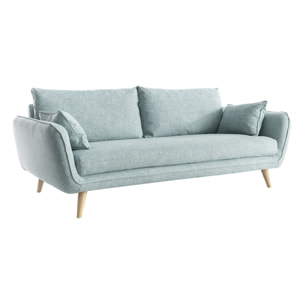 Canapé scandinave 3 places en tissu bleu glacier et bois clair CREEP