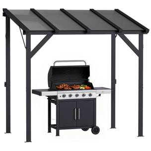 Carpa Barbacoa 2,5x1,5 m, Gazebo para Barbacoa con Techo Inclinable de Policarbonato, UPF50+, Estructura de Metal Galvanizado y Aluminio, Diseño Adosado para Jardín Exterior, BBQ, Gris Oscuro