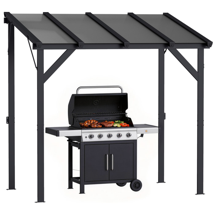 Carpa Barbacoa 2,5x1,5 m, Gazebo para Barbacoa con Techo Inclinable de Policarbonato, UPF50+, Estructura de Metal Galvanizado y Aluminio, Diseño Adosado para Jardín Exterior, BBQ, Gris Oscuro