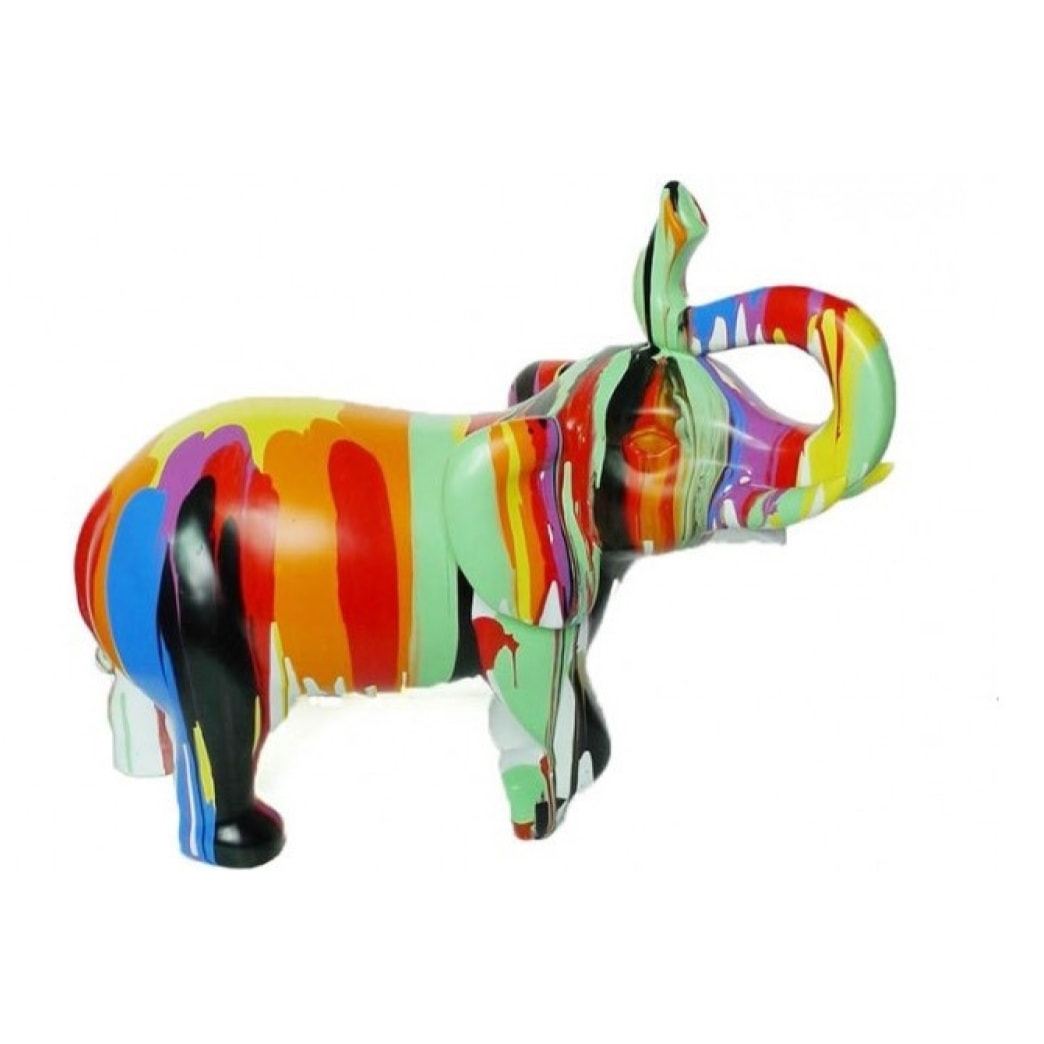 Statue éléphant multicolore en résine blanche H51cm - ZOULO