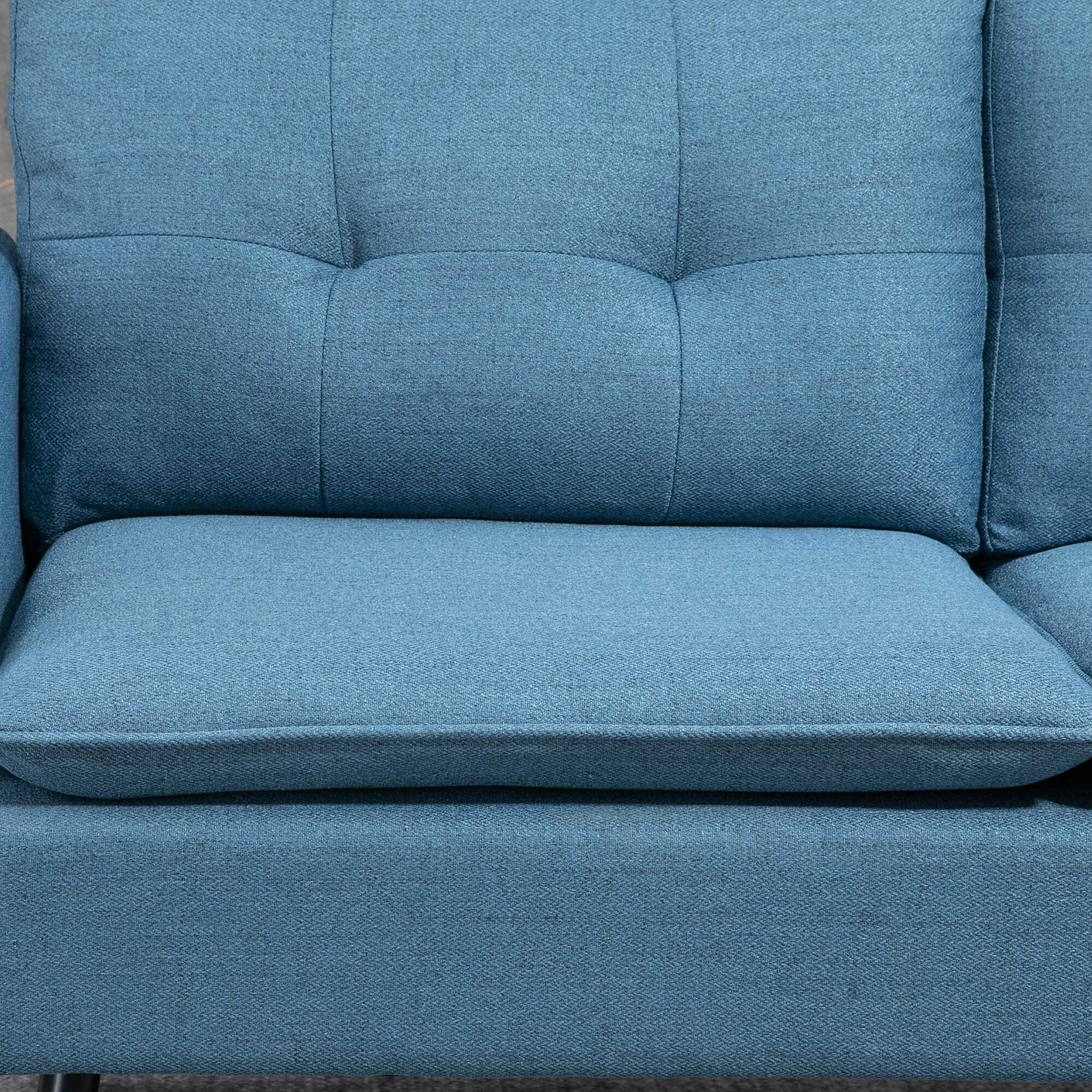 Sofá de 2 Plazas Tapizado en Lino Sofá de Salón con Cojines Reposabrazos y Patas de Acero para Dormitorio Oficina Carga 240 kg 139x68x80 cm Azul