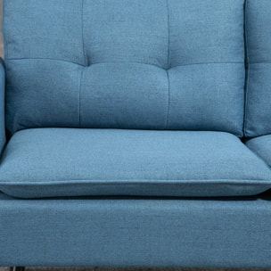 Sofá de 2 Plazas Tapizado en Lino Sofá de Salón con Cojines Reposabrazos y Patas de Acero para Dormitorio Oficina Carga 240 kg 139x68x80 cm Azul