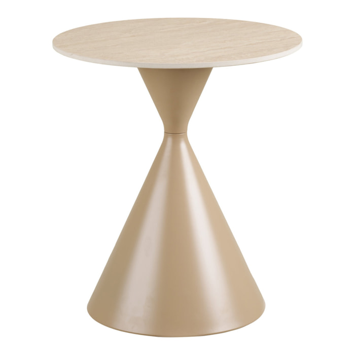 Tavolino d'appoggio Annecy in ceramica effetto travertino e acciaio ø50×56 cm