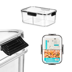 Contenitore ermetico trasparente nero con divisorio rimovibile. Capacità di 2000ml.