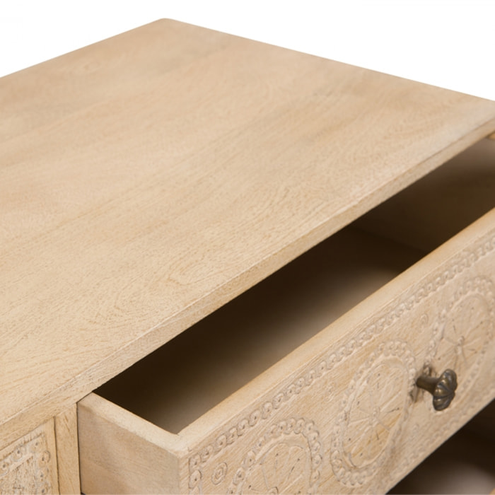Buffet en bois gravé 2 portes 3 tiroirs - Tiya