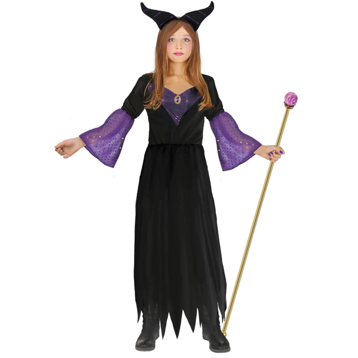 Abito Strega Malefica Costume Halloween Nero Viola Bambina