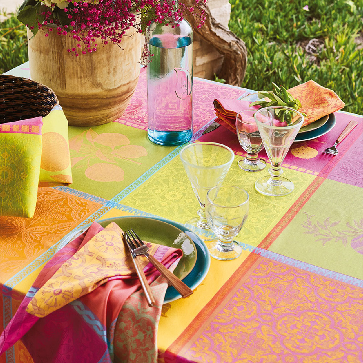 Nappe pur coton motif jacquard multicolore Mille tutti frutti smoothie