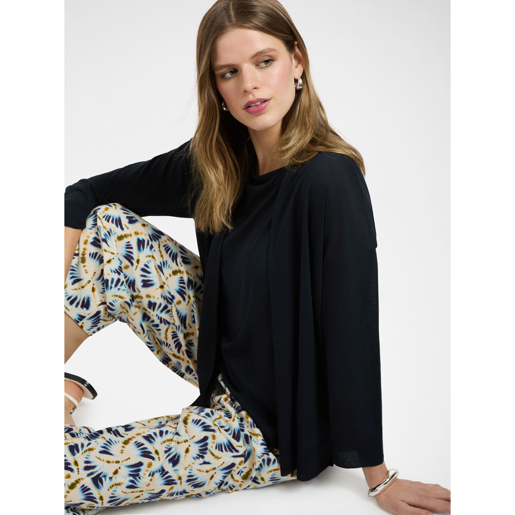 Elena Mirò - T-shirt relaxed fit aperta davanti - Blu