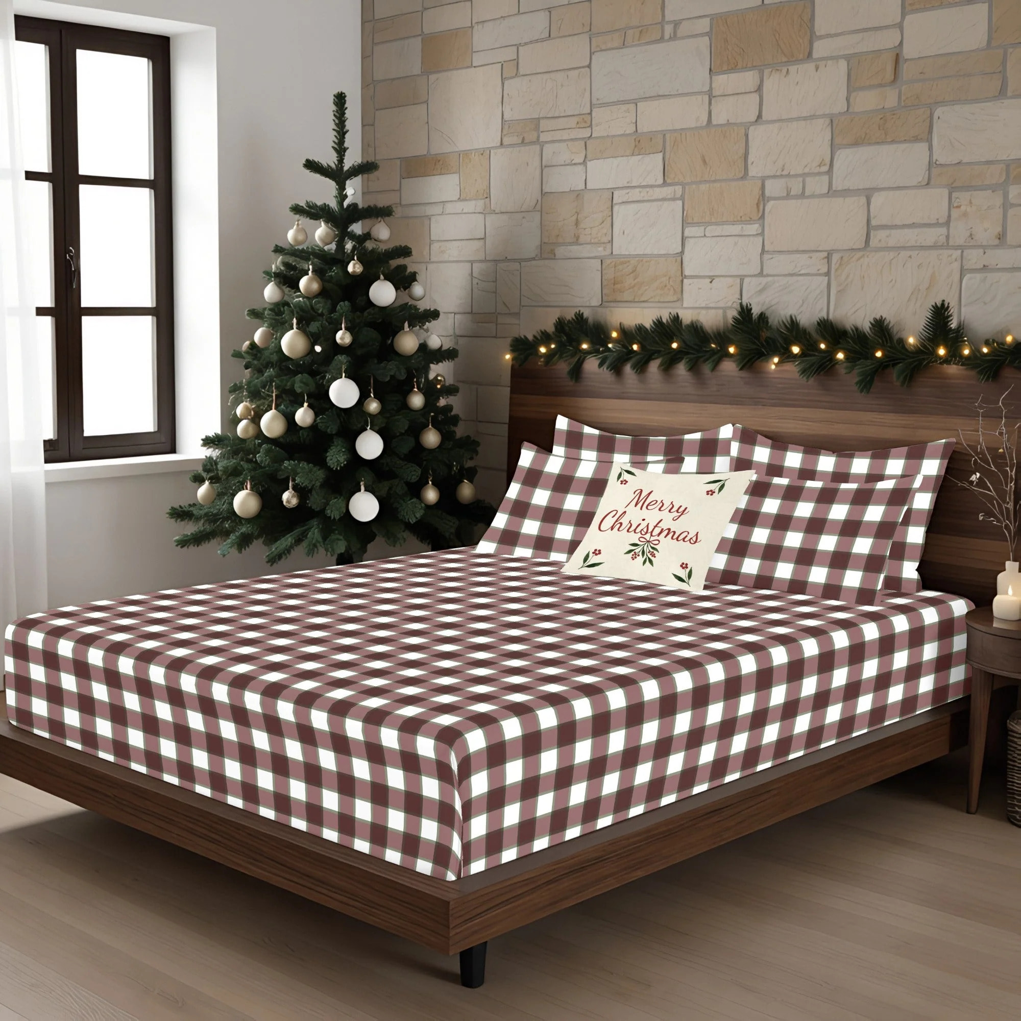Parure de lit 100% coton Xmas Vichy Grande