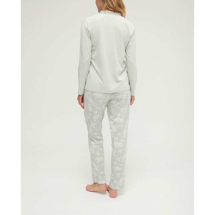 Pijama mujer con hojas de pico con puntilla