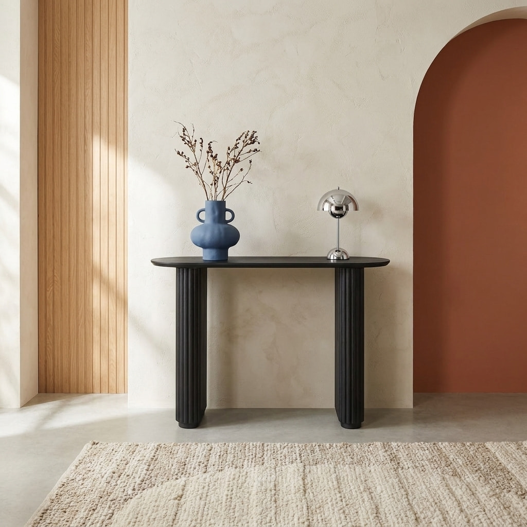 Console ovale bois d'hévéa placage chêne GABRIELLE