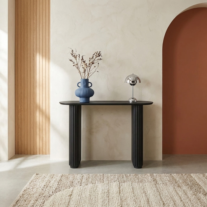 Console ovale bois d'hévéa placage chêne GABRIELLE