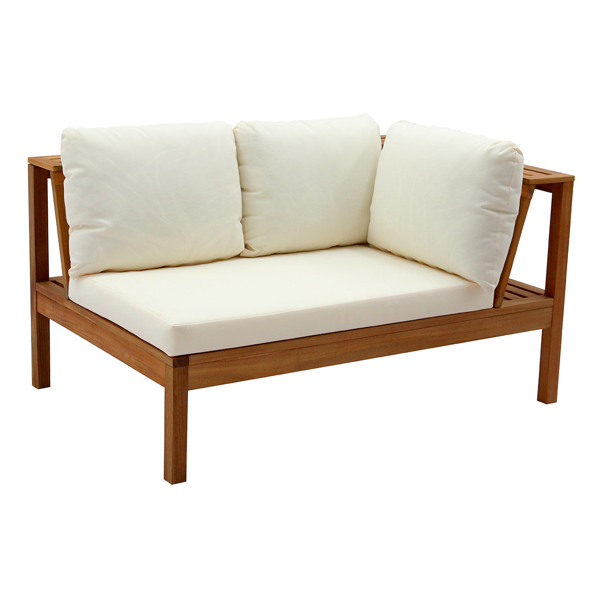 Salon de jardin d'angle 6 places en bois massif avec coussins déhoussables beige naturel BELIZE