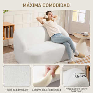 Sofá de 2 Plazas Tapizado en Borreguito Sofá de Salón de 142 cm con Diseño Curvo Acolchado Grueso No Requiere Montaje para Dormitorio Sala de Estar Oficina Crema