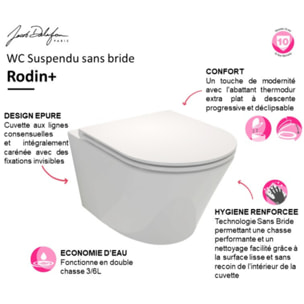 Cuvette WC suspendu sans bride Rodin+ avec abattant