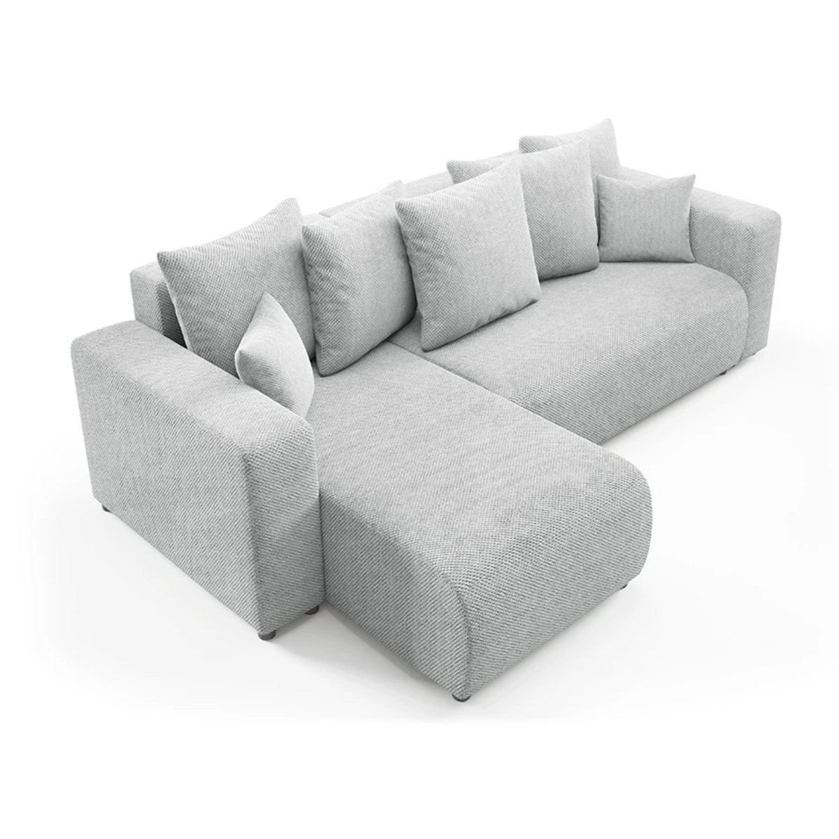 GLORIA - Canapé d'angle gauche convertible 4 places en tissu gris clair