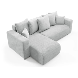 GLORIA - Canapé d'angle gauche convertible 4 places en tissu gris clair