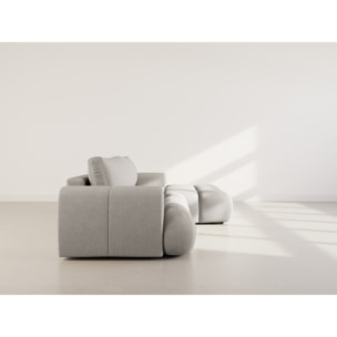 Yulin - Canapé d'angle droit 4 places convertible avec coffre en tissu bouclette - Gris clair