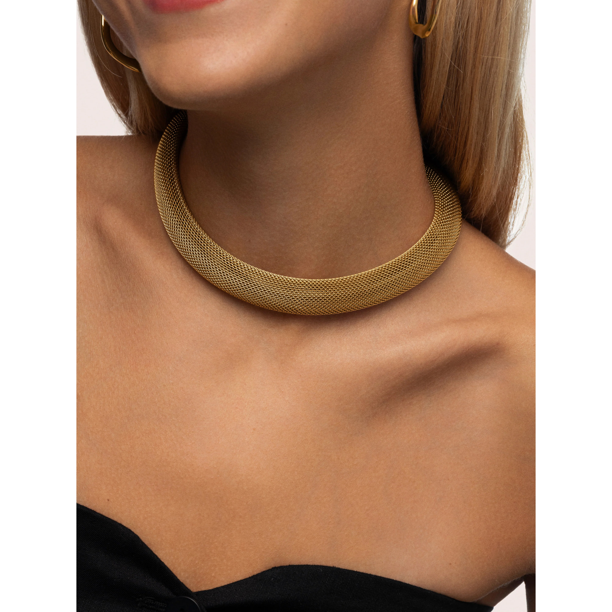 Choker Malla Acero Baño Oro