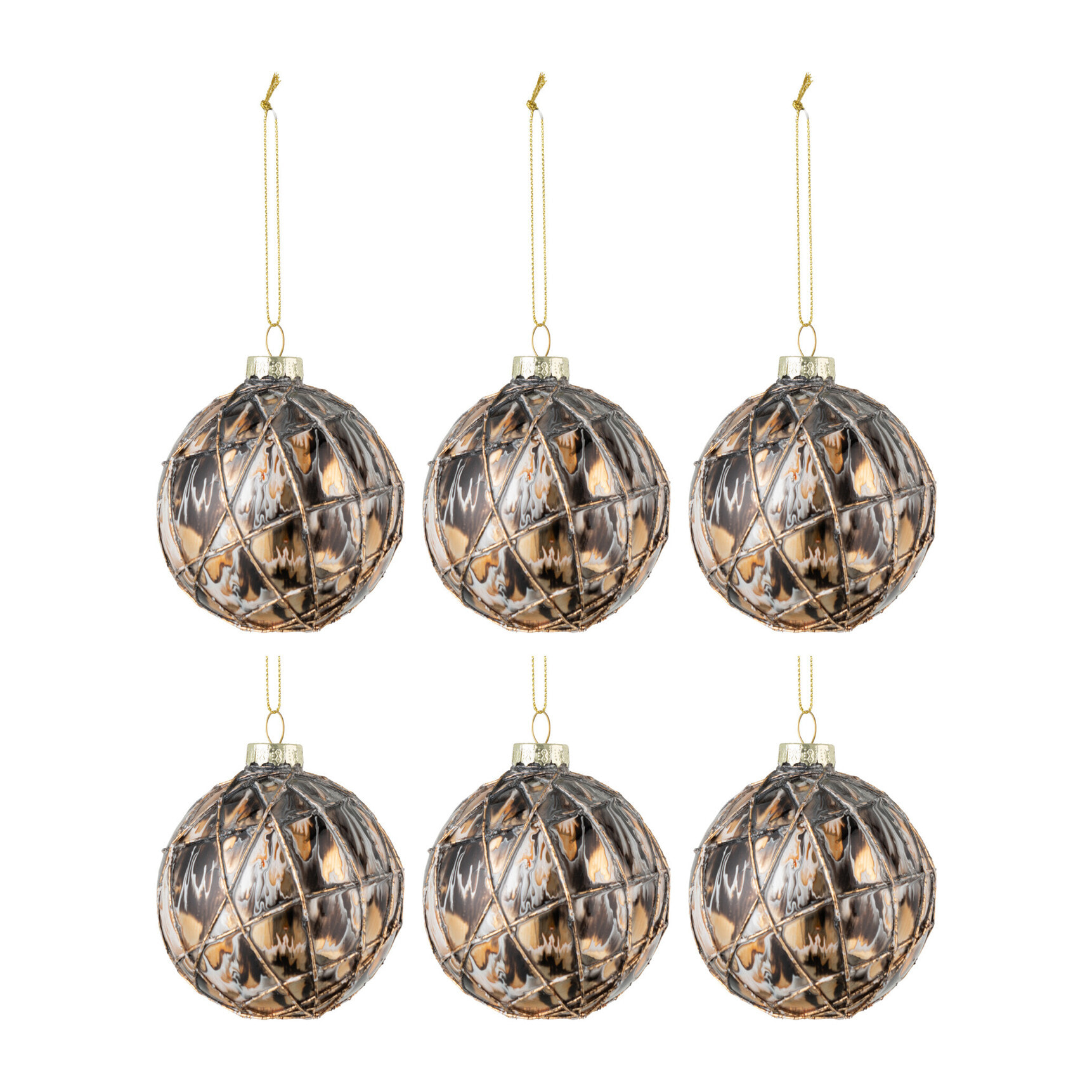 J-Line boule de Noël Cordes - verre - noir/bronze/gris - small - boîte de 6