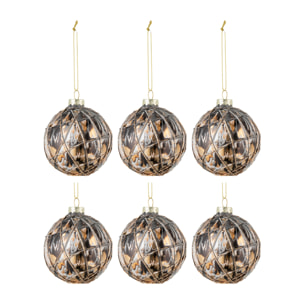 J-Line boule de Noël Cordes - verre - noir/bronze/gris - small - boîte de 6