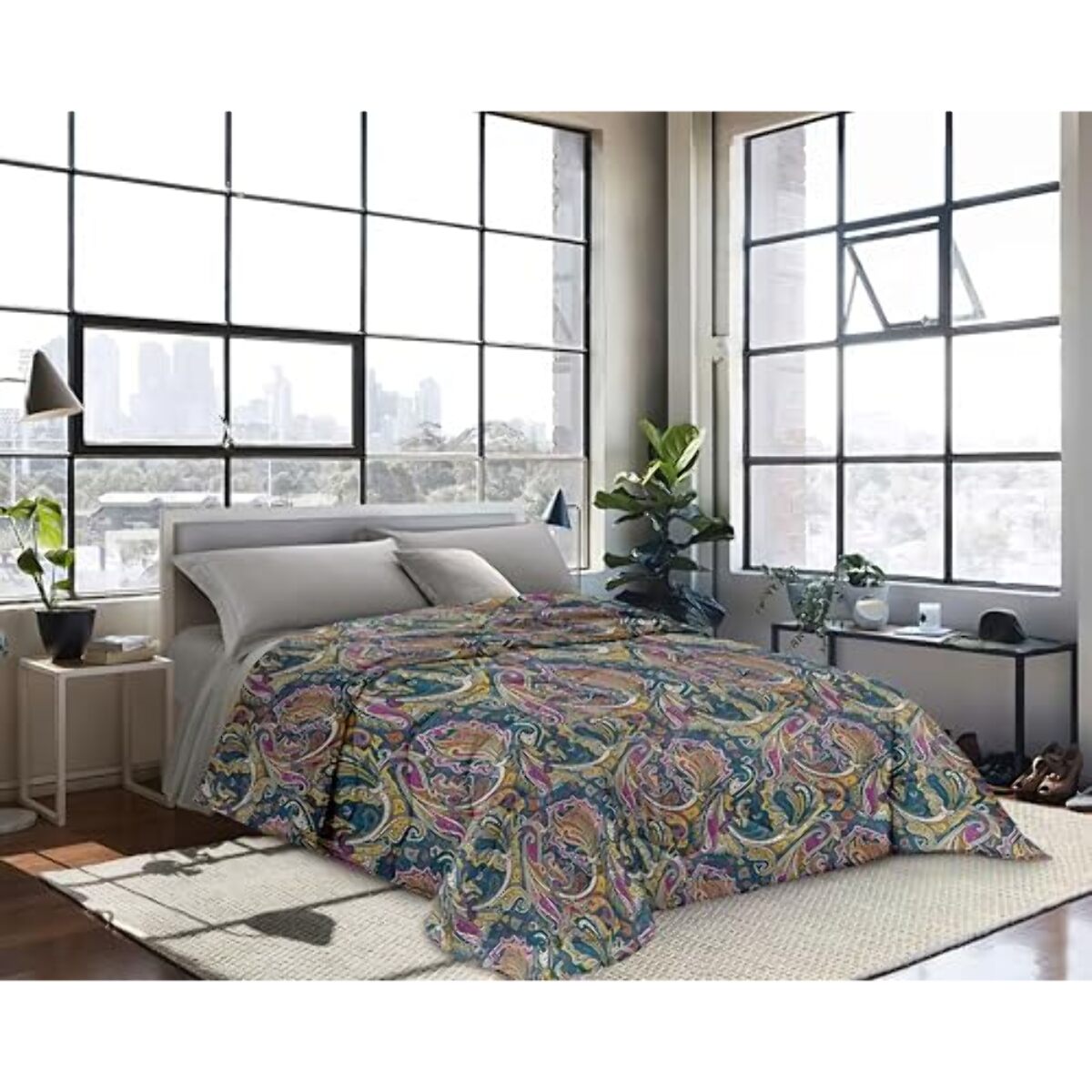 INTRECCI Piumino Matrimoniale, 260 x 260 cm, Piumino Ecologico, Caldo, Invernale, 300 g/m², Anallergico e Antiacaro, Made in Italy, Lavabile in Lavatrice, Soffice, Morbido. Fantasia: Arabesque