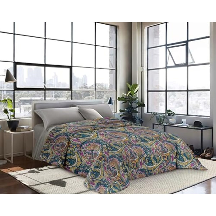 INTRECCI Piumino Matrimoniale, 260 x 260 cm, Piumino Ecologico, Caldo, Invernale, 300 g/m², Anallergico e Antiacaro, Made in Italy, Lavabile in Lavatrice, Soffice, Morbido. Fantasia: Arabesque